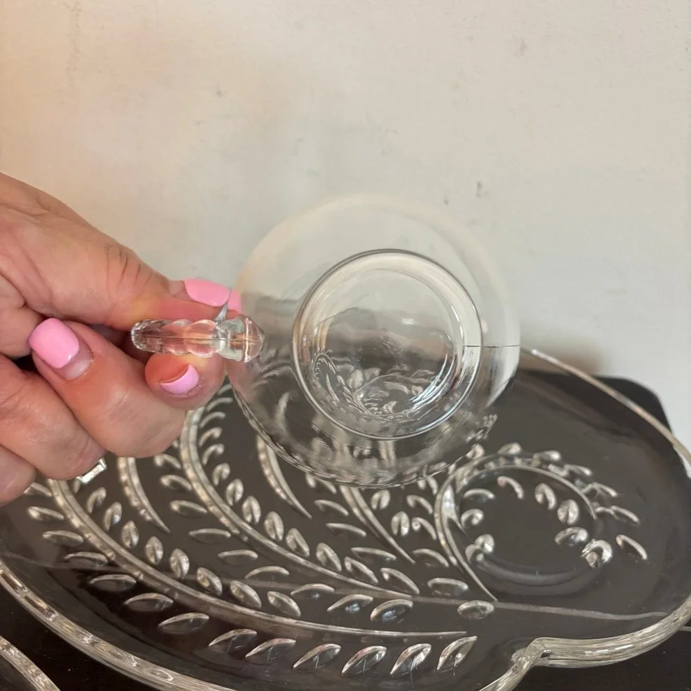 Vintage Federal Glass | Homestead | Snack‎ Set 3 Plates 3 Cups Pressed Glass MCM